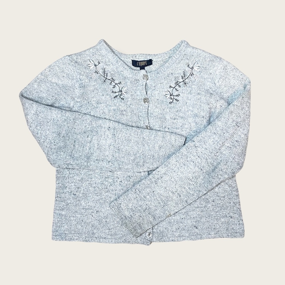 Vintage Ladies’ Soft Grey Cozy Button Down Shrunken Long-Sleeve Cardigan S